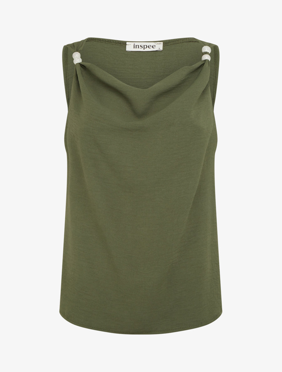 Top sans manches à empiècement bijoux - Kaki - 1