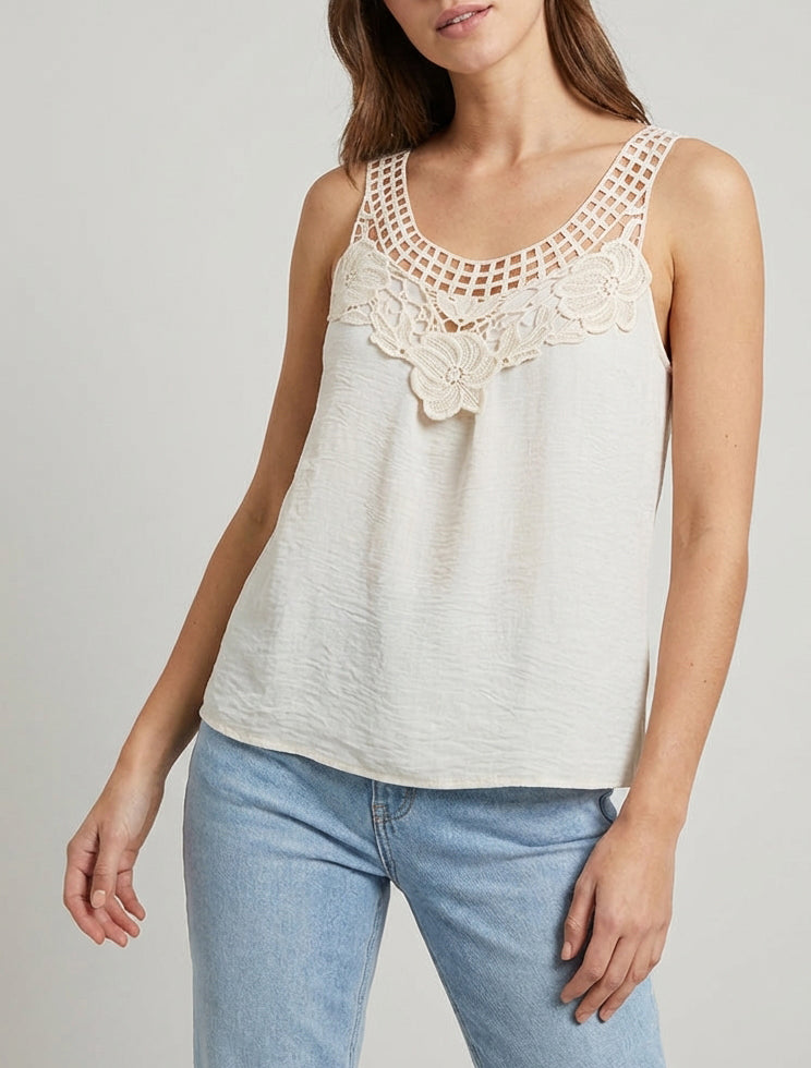 Top senza maniche in pizzo e uncinetto - Beige