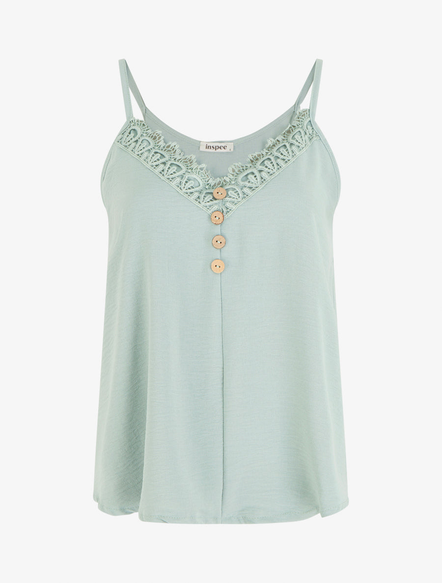 Caraco à boutons décoratifs et broderie - Vert d&