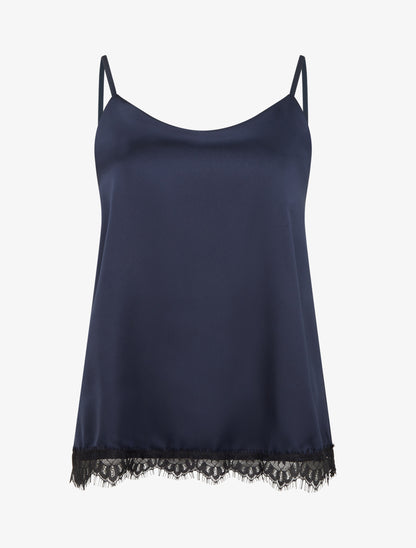 Caraco satiné à bord en dentelle - Marine - 1