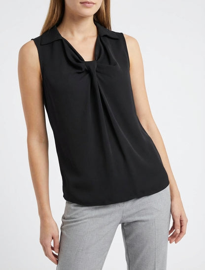 Top a tinta unita con scollo a V - Nero