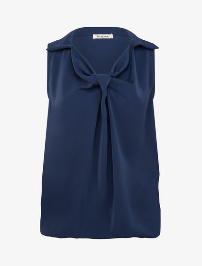 Top droit uni à col V - Marine - 1