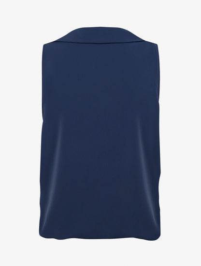 Top droit uni à col V - Marine - 2