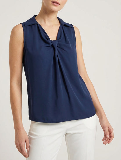 Top a tinta unita con scollo a V - Marina