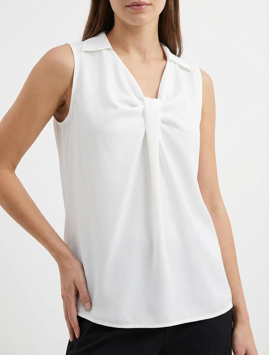 Top a tinta unita con scollo a V - Bianco