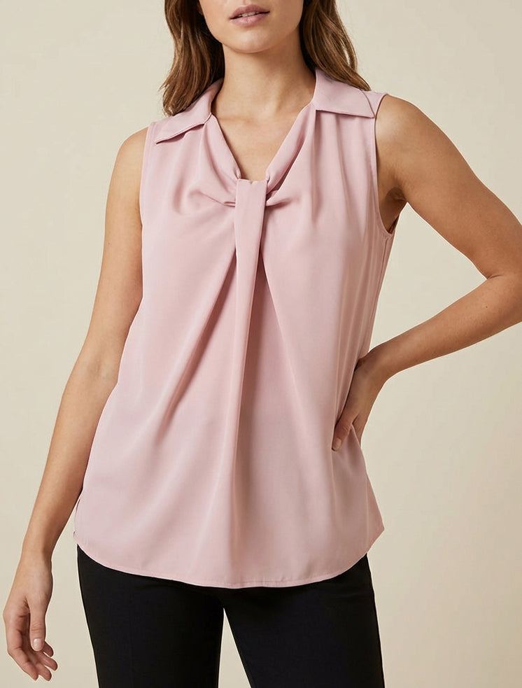 Top a tinta unita con scollo a V - Rosa antico
