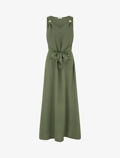 Robe longue à pans à nouer - Kaki - 1