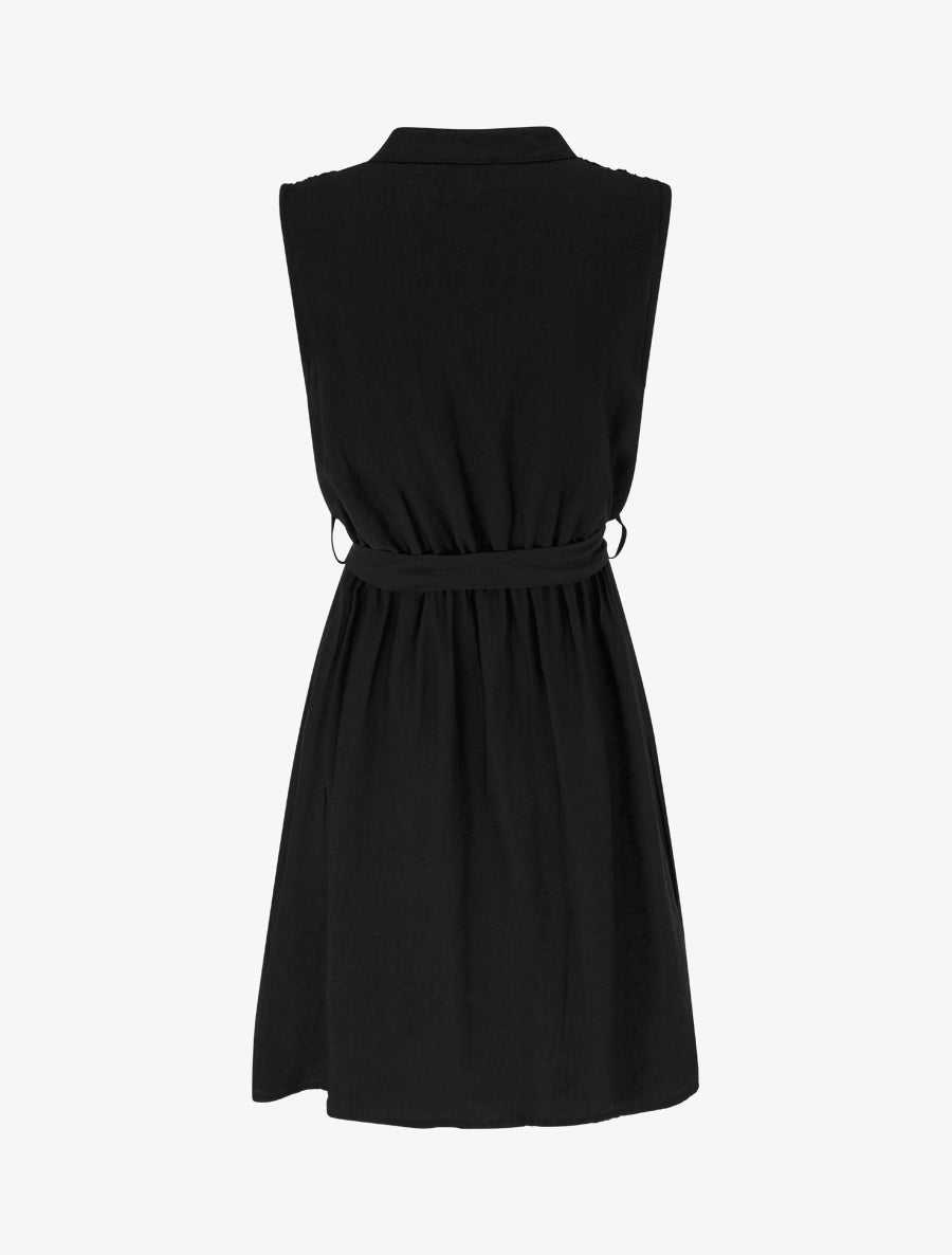 Robe mi-longue boutonnée sans manches - Noir - 2