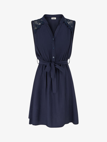 Robe mi-longue boutonnée sans manches - Marine - 1