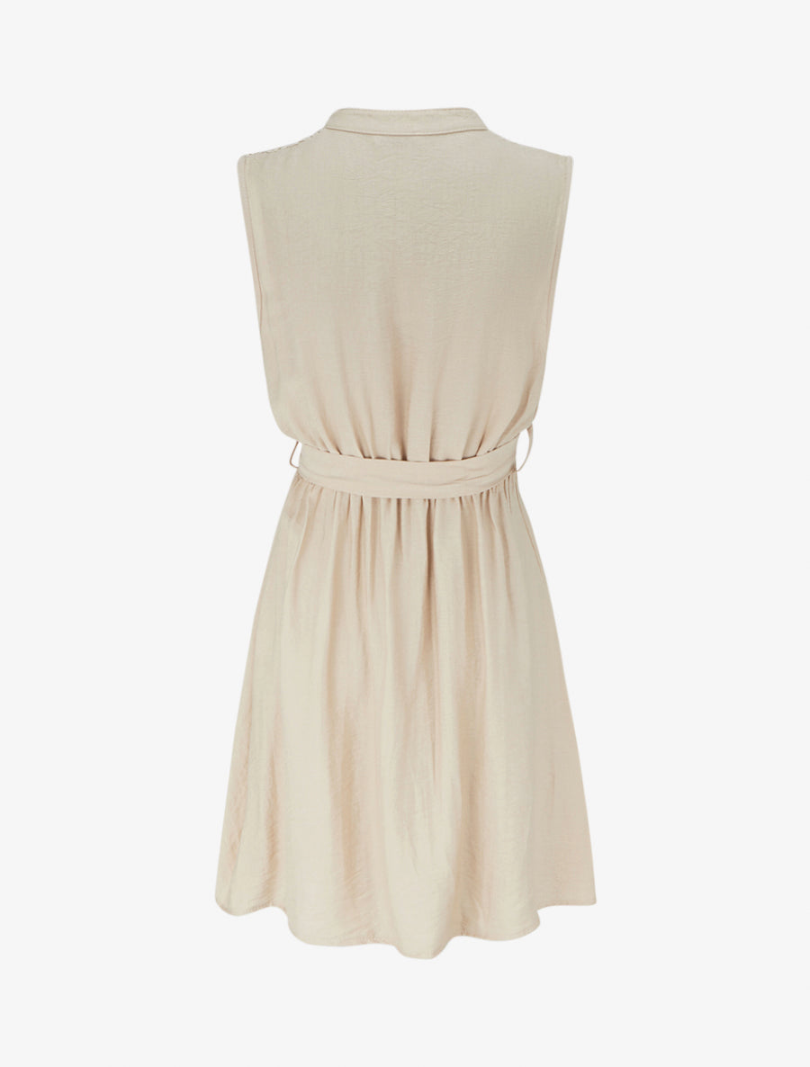 Robe mi-longue boutonnée sans manches - Beige - 2