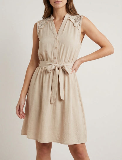 Abito midi senza maniche con bottoni - Beige