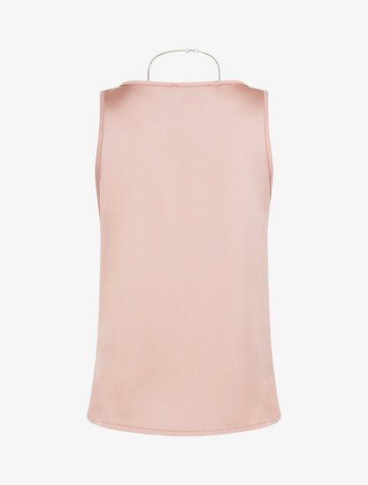 Top satiné sans manches à col bijou - Rose - 2