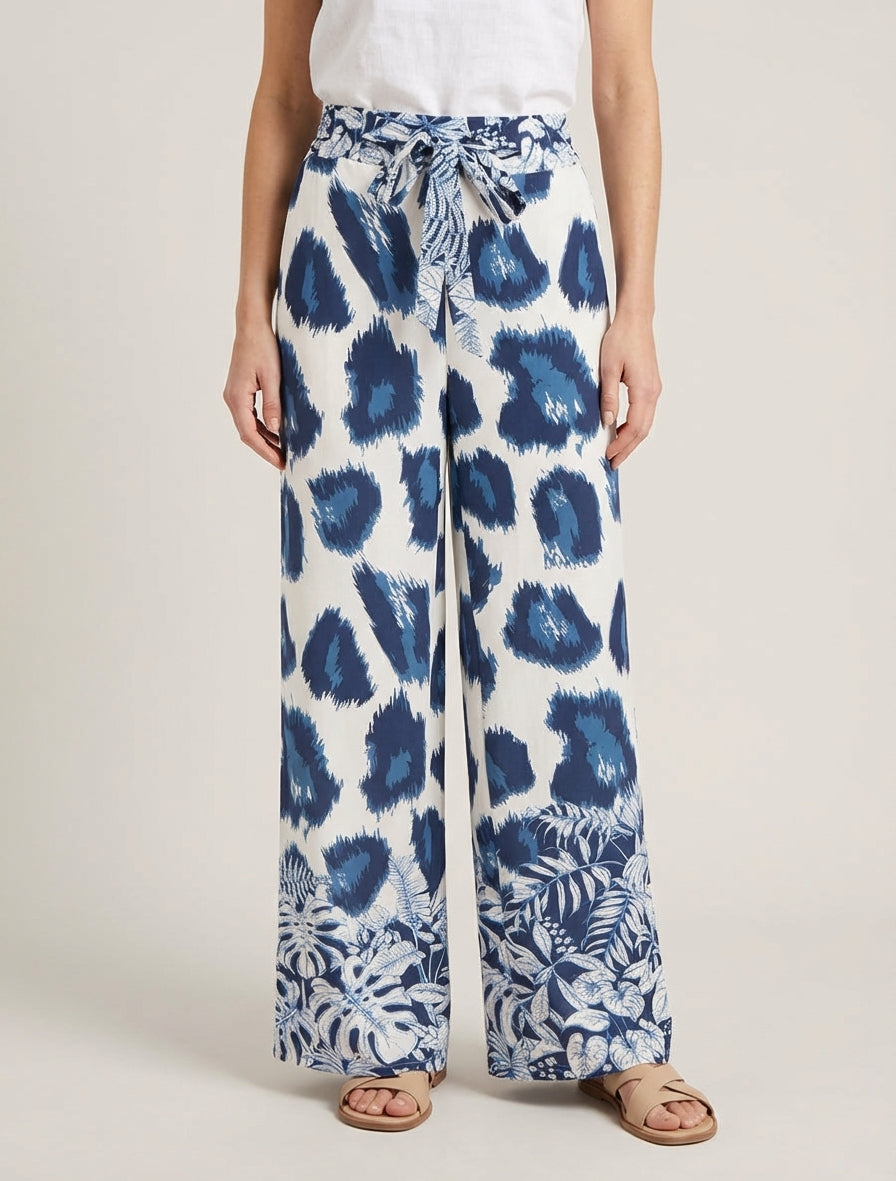 Pantaloni ampi con stampa leopardata fantasia - Marina