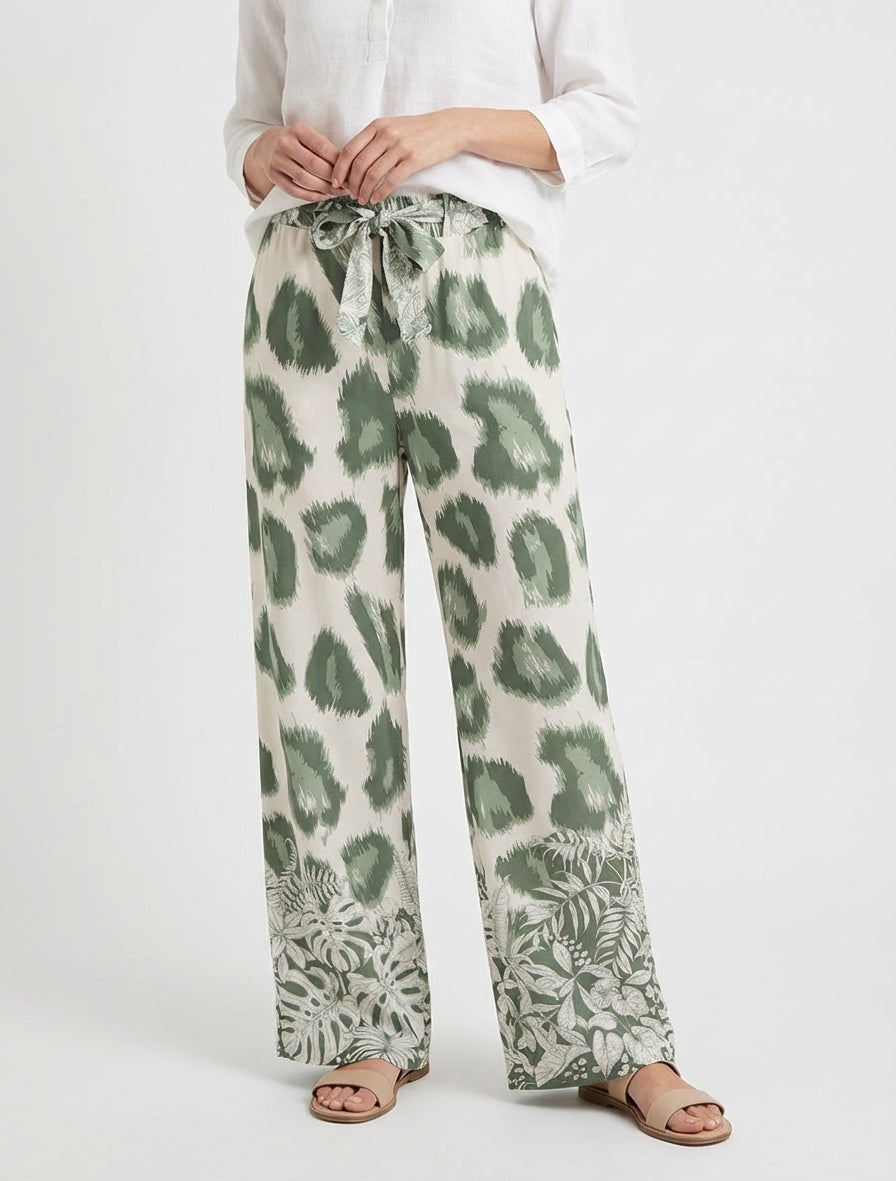 Pantaloni ampi con stampa leopardata fantasia - Cachi