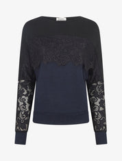 Pull fin dolman à bande dentelle - Marine - 4