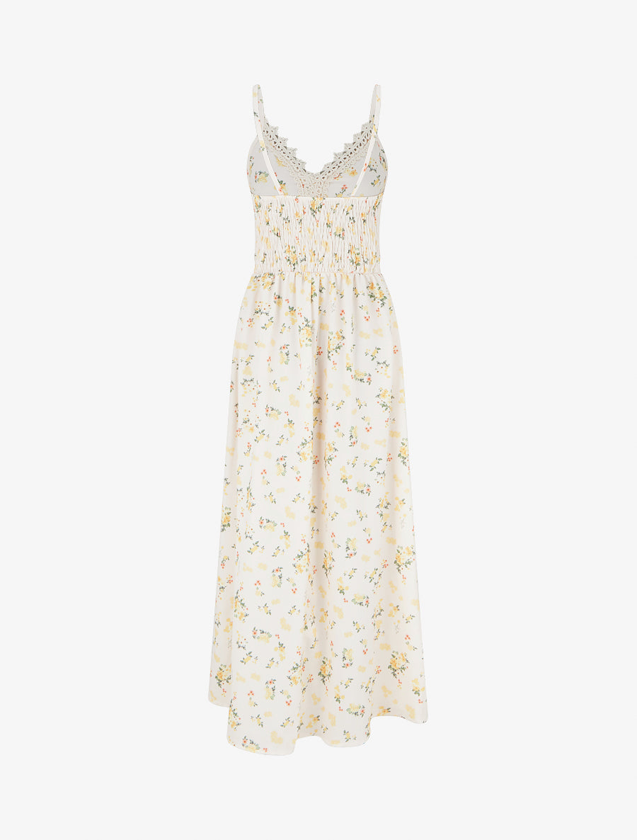 Robe longue imprimé petites fleurs à détail crochet - Jaune - 2