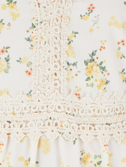 Robe longue imprimé petites fleurs à détail crochet - Jaune - 3