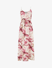 Robe longue à dos élastiqué imprimé fleuri - Vieux rose - 1