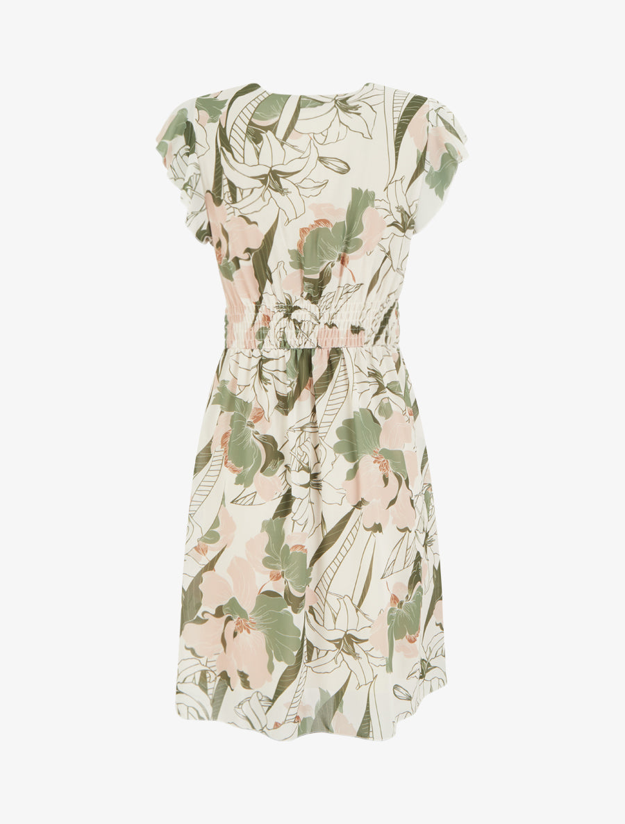 Robe mi-longue imprimé grandes fleurs à boucle - Kaki - 2