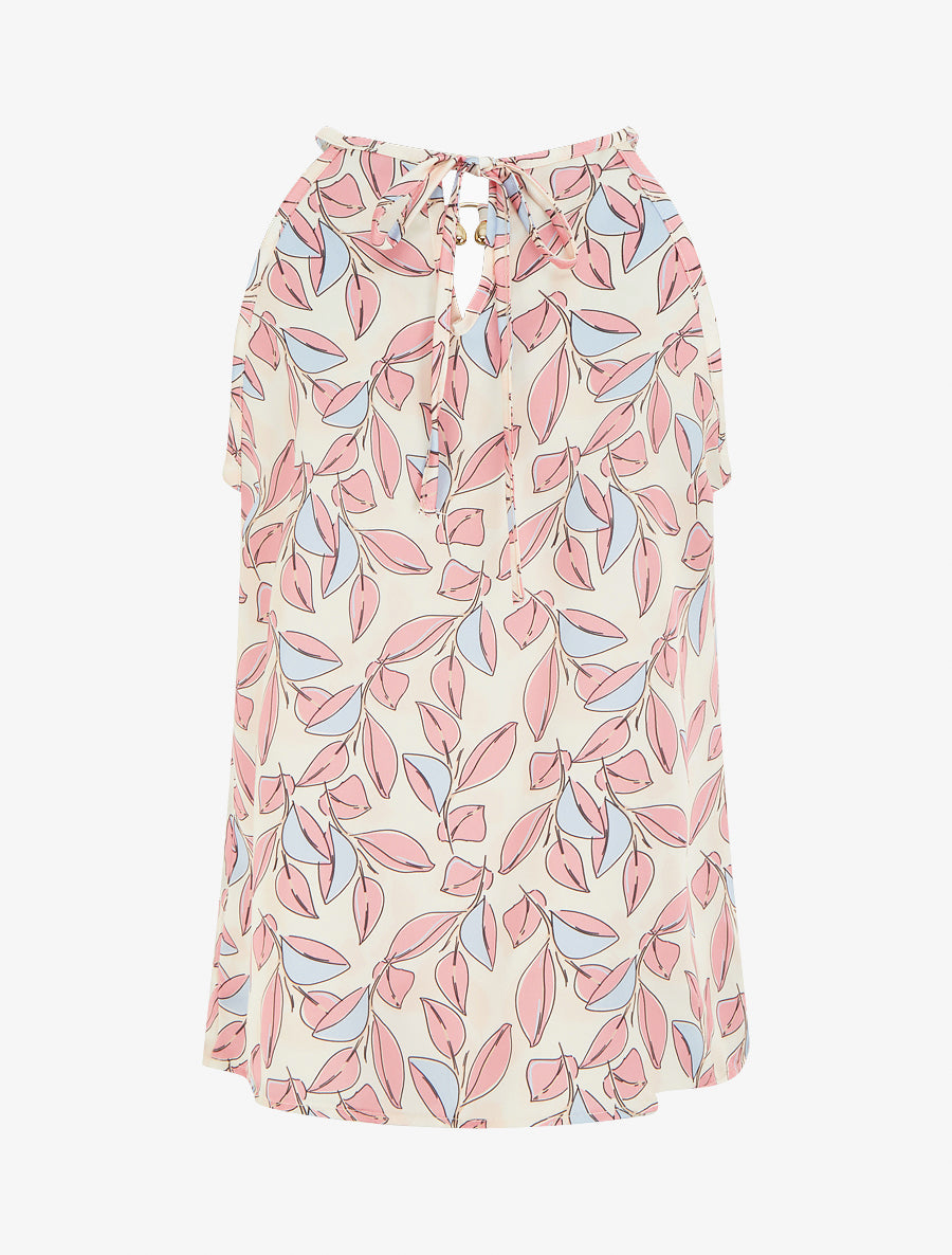 Top satiné sans manches imprimé feuilles - Rose - 2