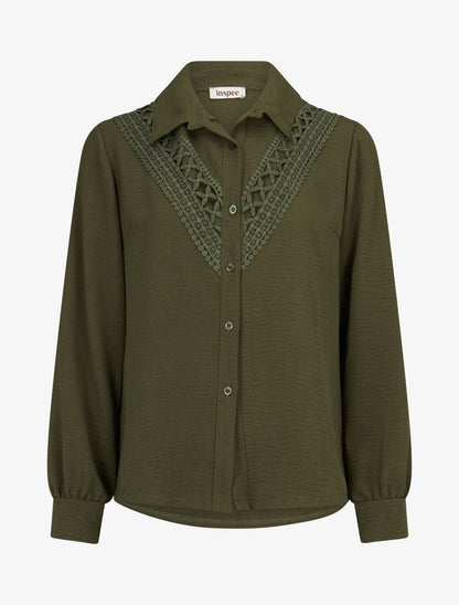Chemise fluide à empiècement en crochet - Kaki - 1
