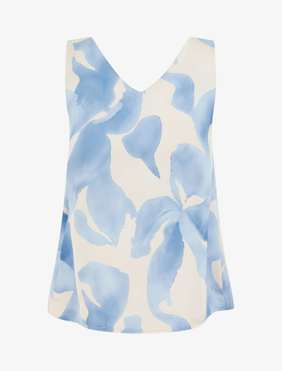 Top satiné imprimé fantaisie à bretelles bijoux - Bleu ciel - 2