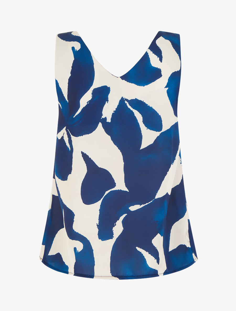 Top satiné imprimé fantaisie à bretelles bijoux - Marine - 2