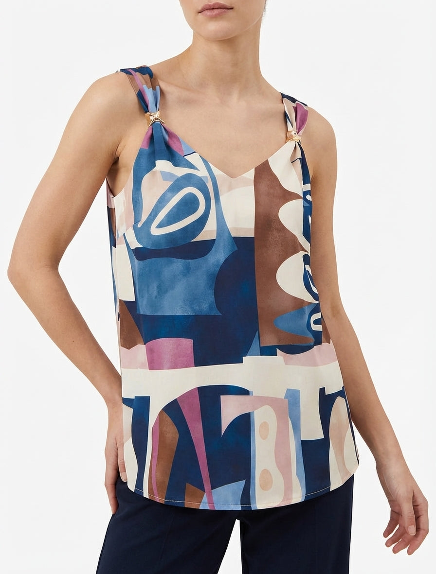 Top a destra con stampa grafica e spalline gioiello - Marina