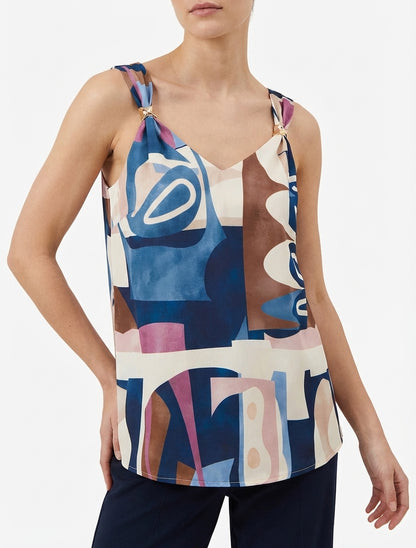 Top a destra con stampa grafica e spalline gioiello - Marina