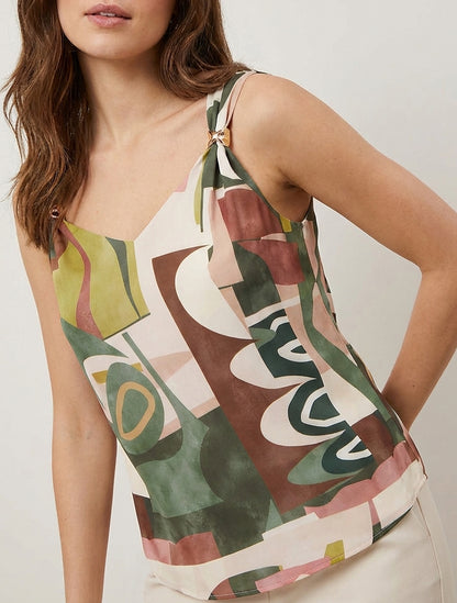 Top a destra con stampa grafica e spalline gioiello - Cachi