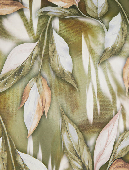 Top boule satiné imprimé feuillages - Kaki - 3