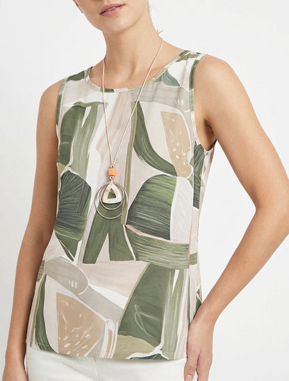 Top senza maniche con stampa astratta - Cachi