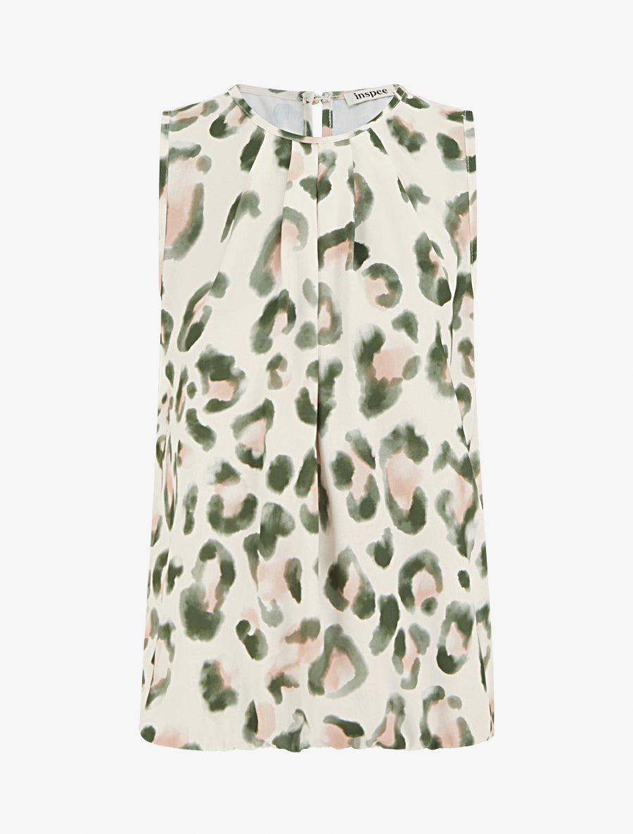 Top boule sans manches à imprimé léopard - Kaki - 1