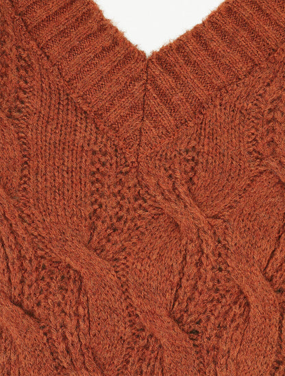 Pull en maille torsadée - Rouille - 3