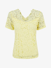 Top en dentelle à manches courtes - Jaune - 1