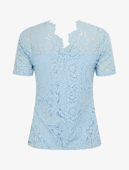 Top en dentelle à manches courtes - Bleu ciel - 2
