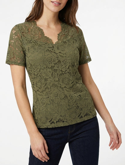 Top in pizzo a maniche corte - Cachi