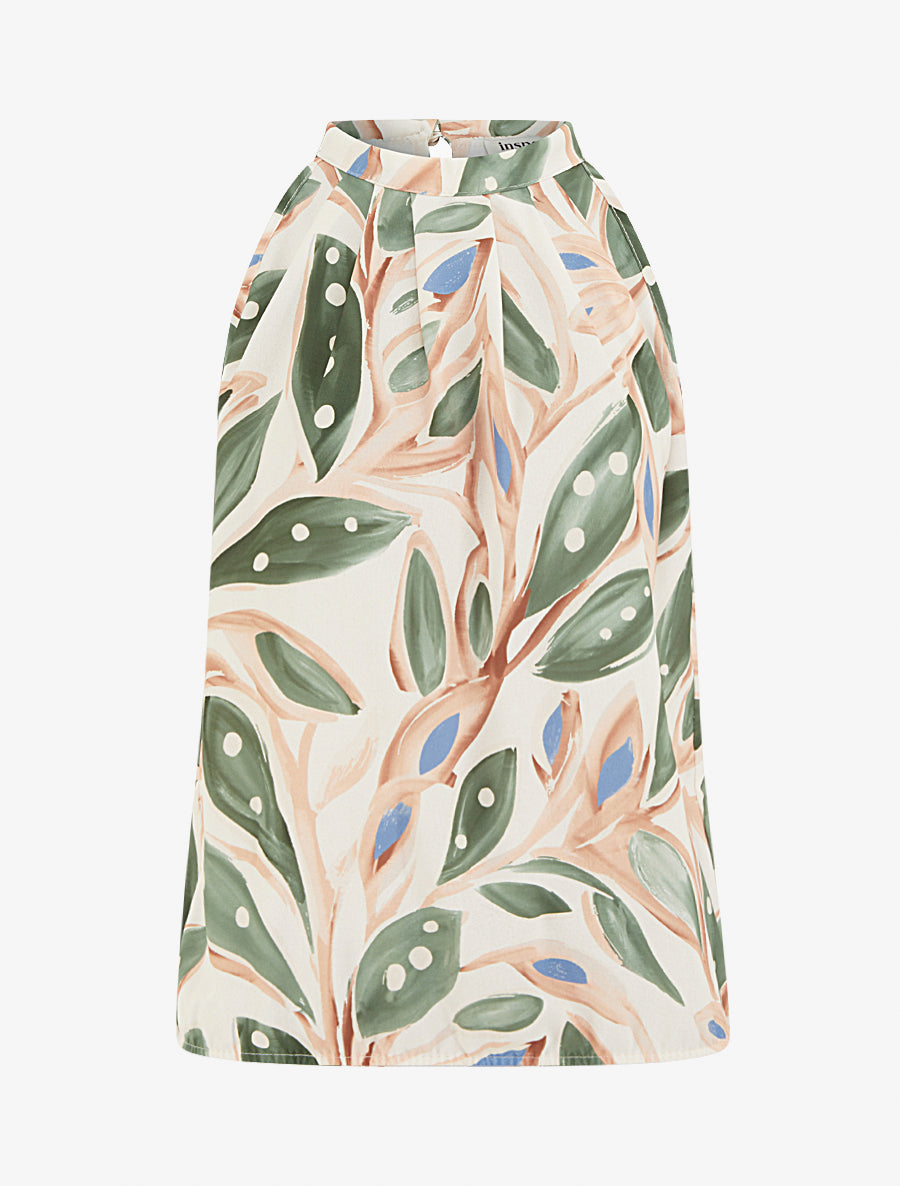 Top boule à col américain imprimé végétal - Kaki - 1