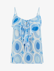 Caraco à col V volanté imprimé graphique - Bleu ciel - 1