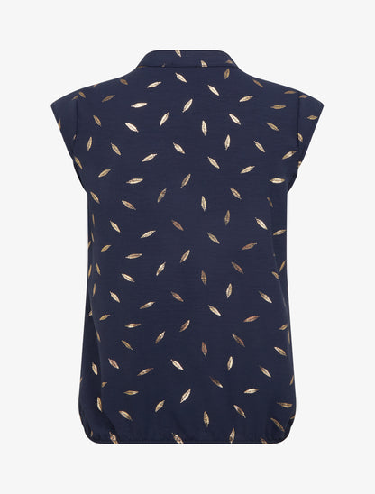 Top élastiqué à imprimé plumes irisées - Marine - 2