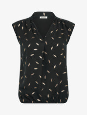 Top élastiqué à imprimé plumes irisées - Noir - 1
