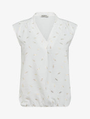 Top élastiqué à imprimé plumes irisées - Blanc - 1
