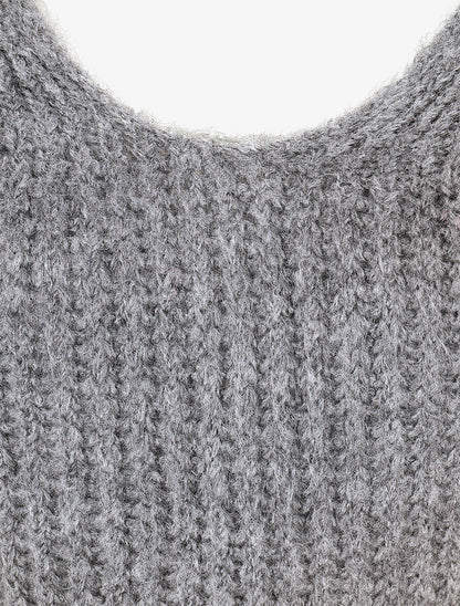 Pull en maille à col V - Gris foncé - 3