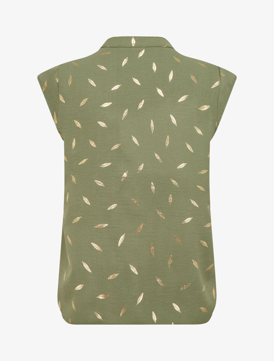 Top élastiqué à imprimé plumes irisées - Kaki - 2