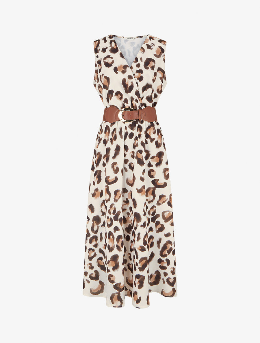 Robe sans manches imprimé léopard - Marron - 1