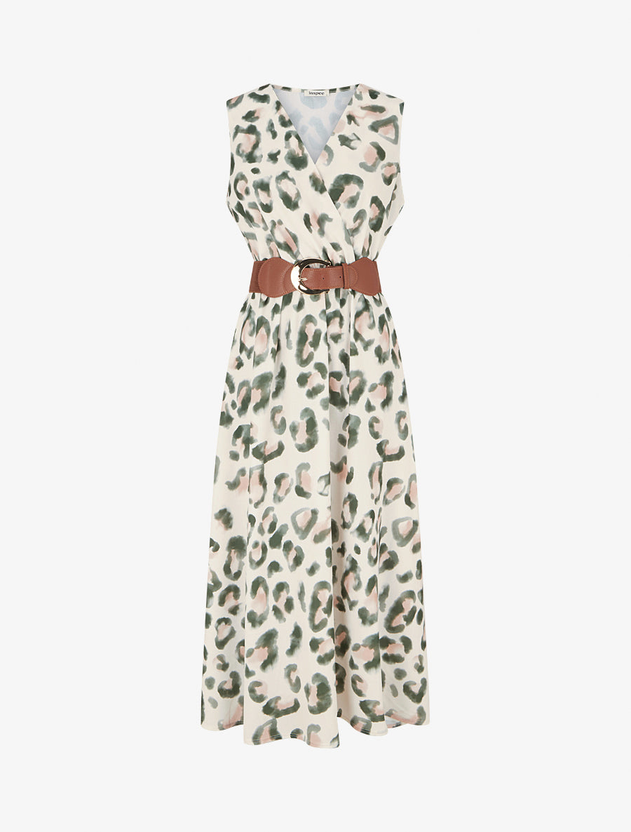 Robe sans manches imprimé léopard - Kaki - 1
