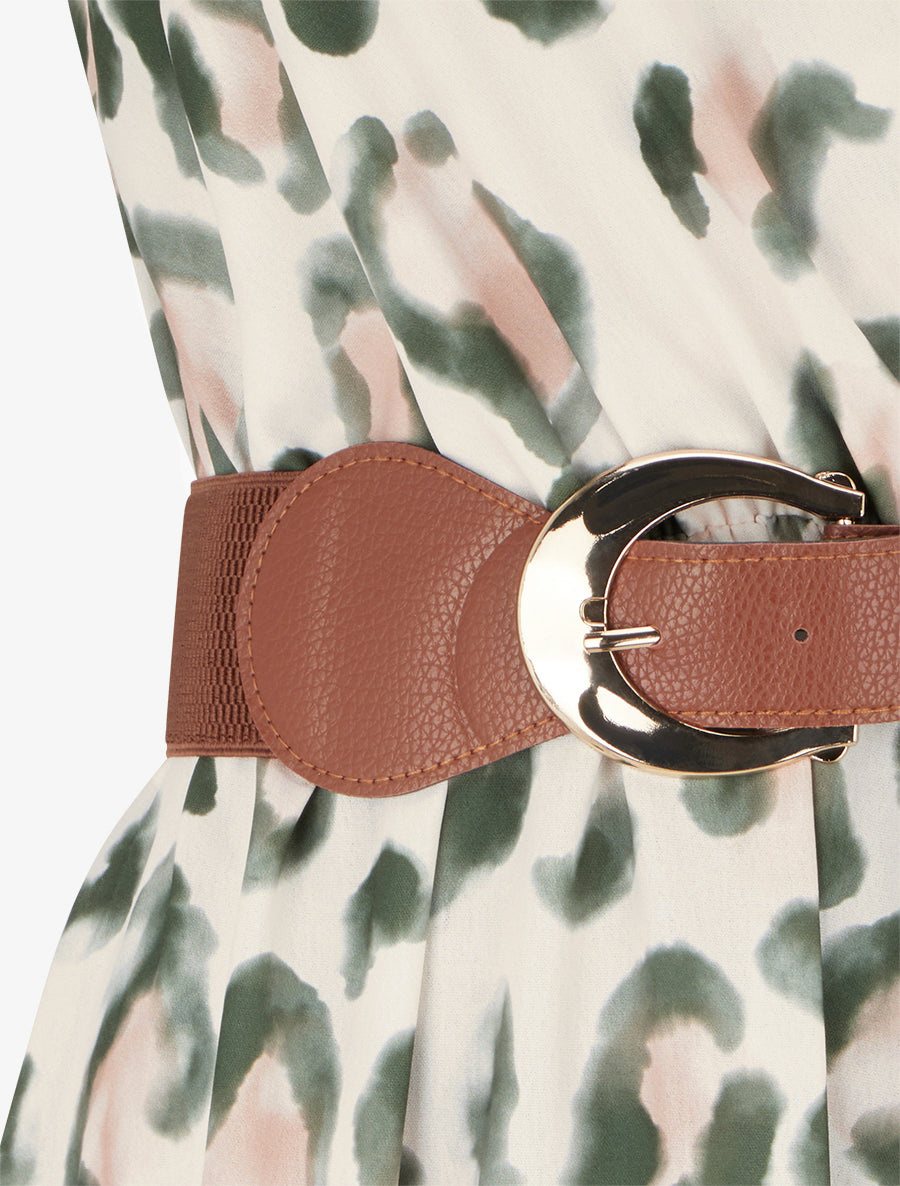 Robe sans manches imprimé léopard - Kaki - 3