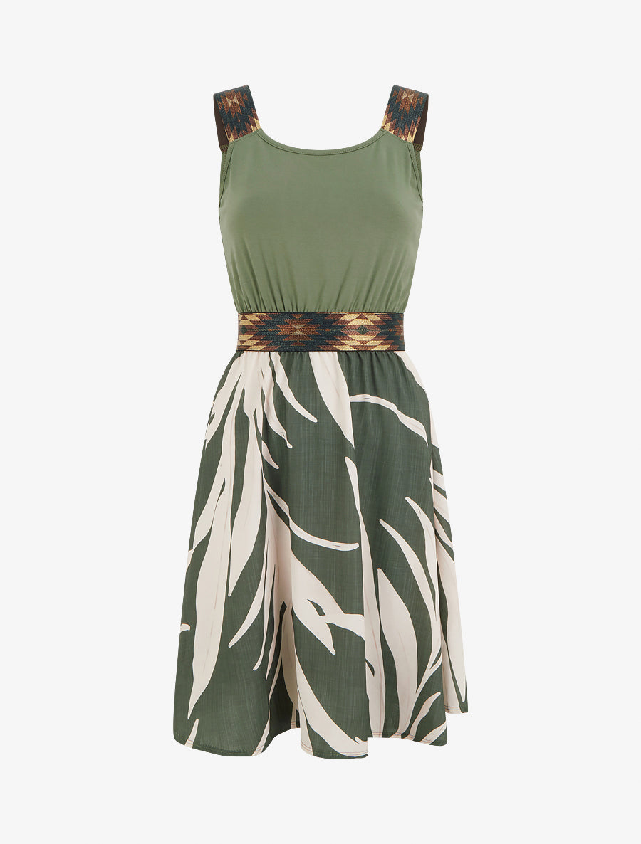 Robe imprimé graphique à taille élastiquée fantaisie - Kaki - 1