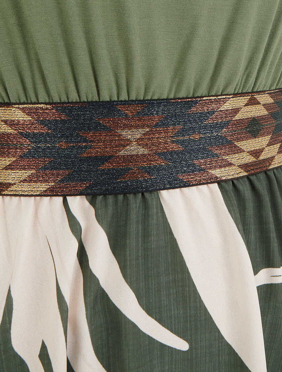 Robe imprimé graphique à taille élastiquée fantaisie - Kaki - 3