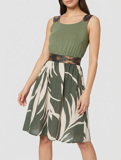 Abito stampato grafico con vita elasticizzata fantasia - Cachi